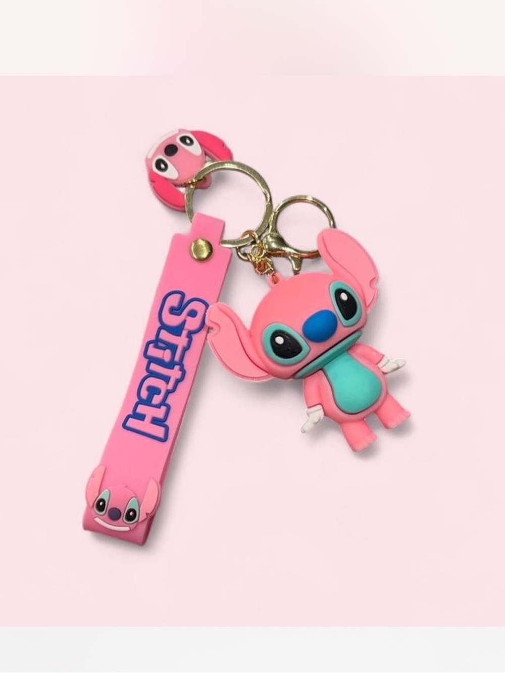 Disney Pink Stitch Silicone Keychain with Teal Accents